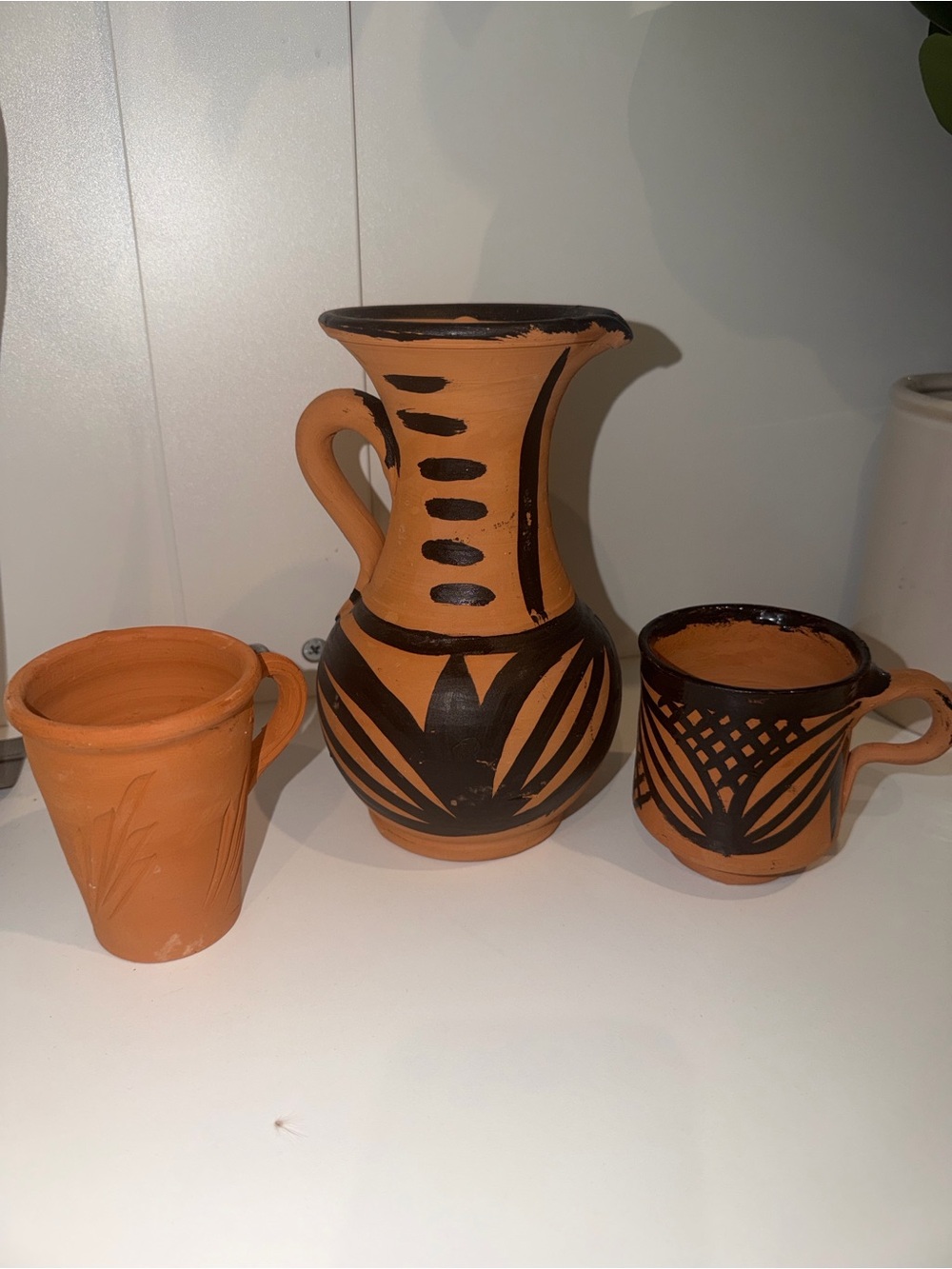 New Authentically made in Moroccan Terracotta Clay Pitcher Mug set Hand Painted
